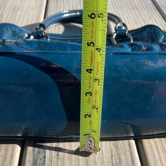 Coach; Navy Blue Patent Leather; Medium; Push Lock; Poppy Satchel; Minor Wear - Picture 5 of 16